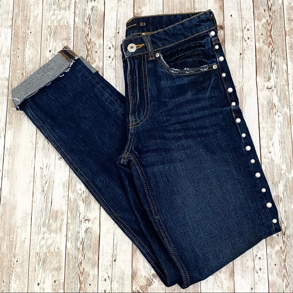 ZARA Faux Pearl Embellished Cigarette Jeans 00 - Image 8