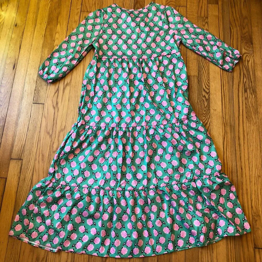 Walmart NWOT Pink and Green Tiered Floral Midi Dress - Size S - Image 8