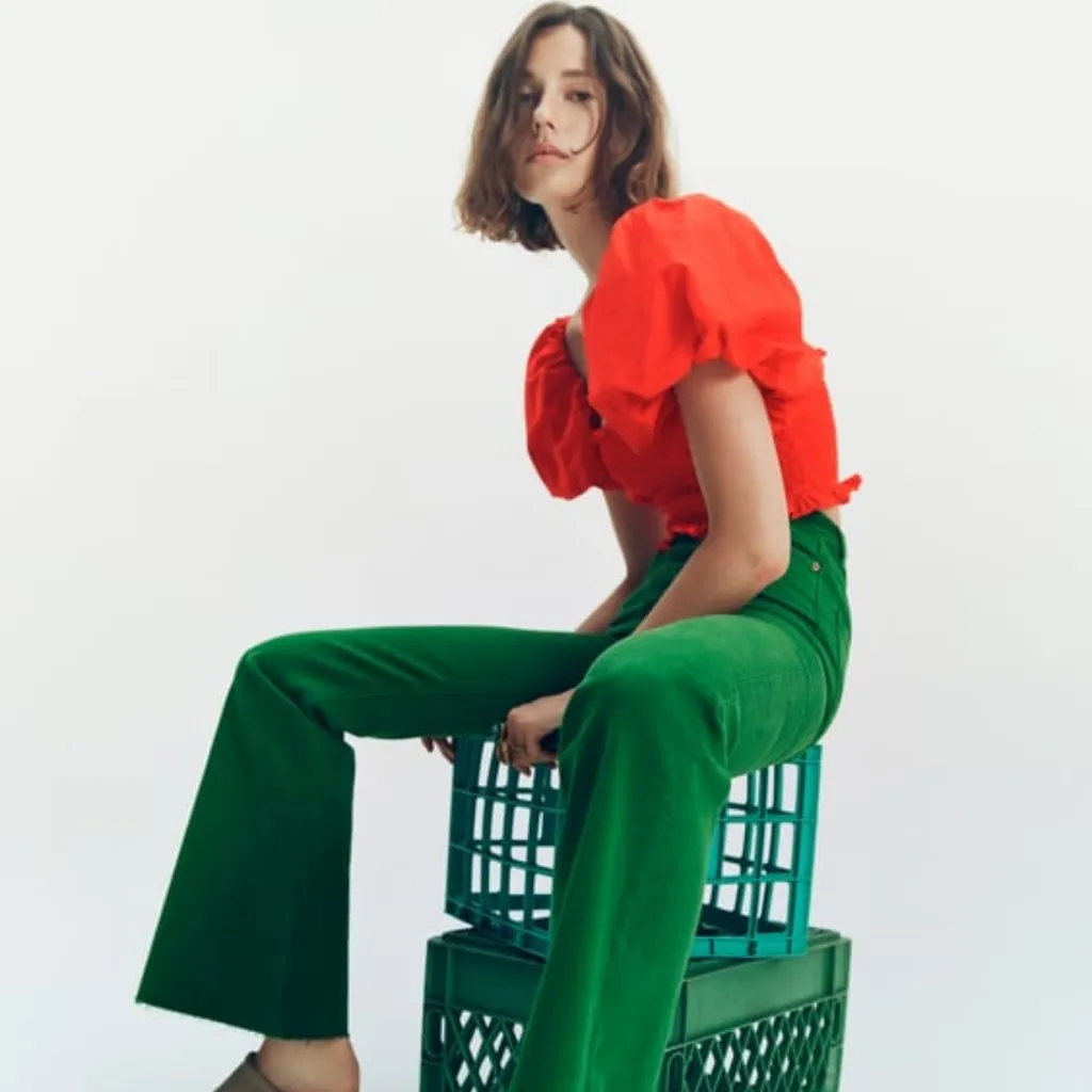 NWT ZARA PUFF SLEEVE CROP TOP RED BLOGGERS FAV SMOCKED - Image 5