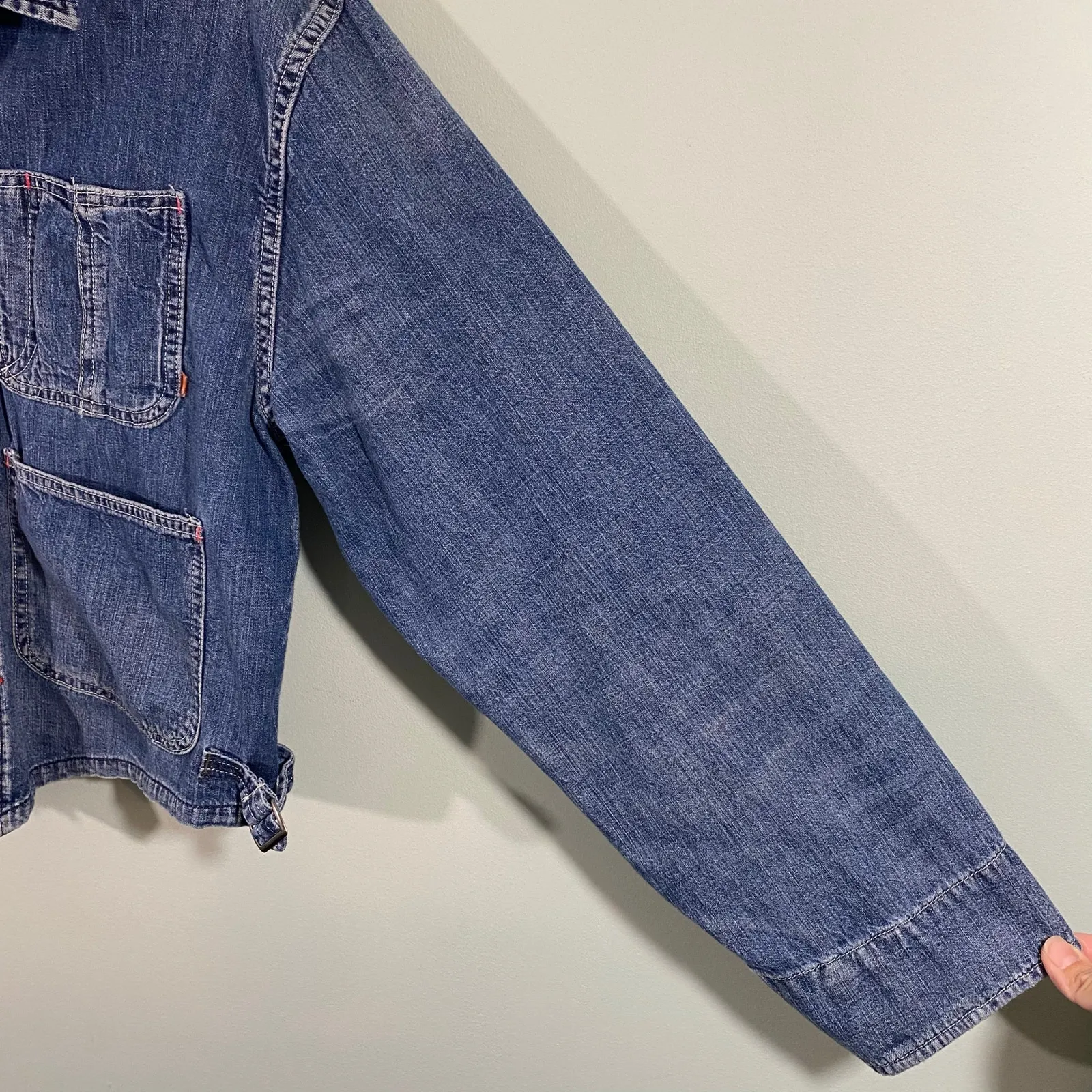 TNA Aritzia Blue Retro 90's Distressed Button Up Denim Utility Jacket Size XS/S - Image 6