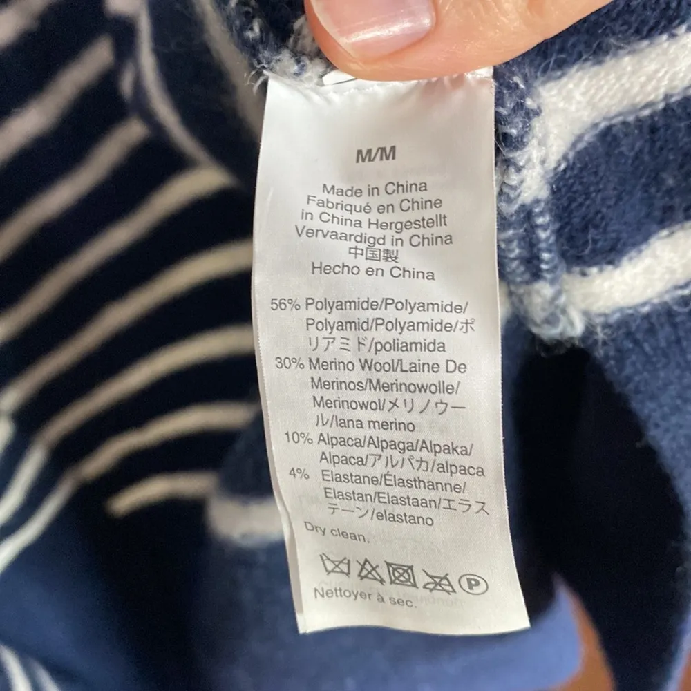 Madewell Cozy Walker striped longline plush alpaca blend cardigan navy white M - Image 96