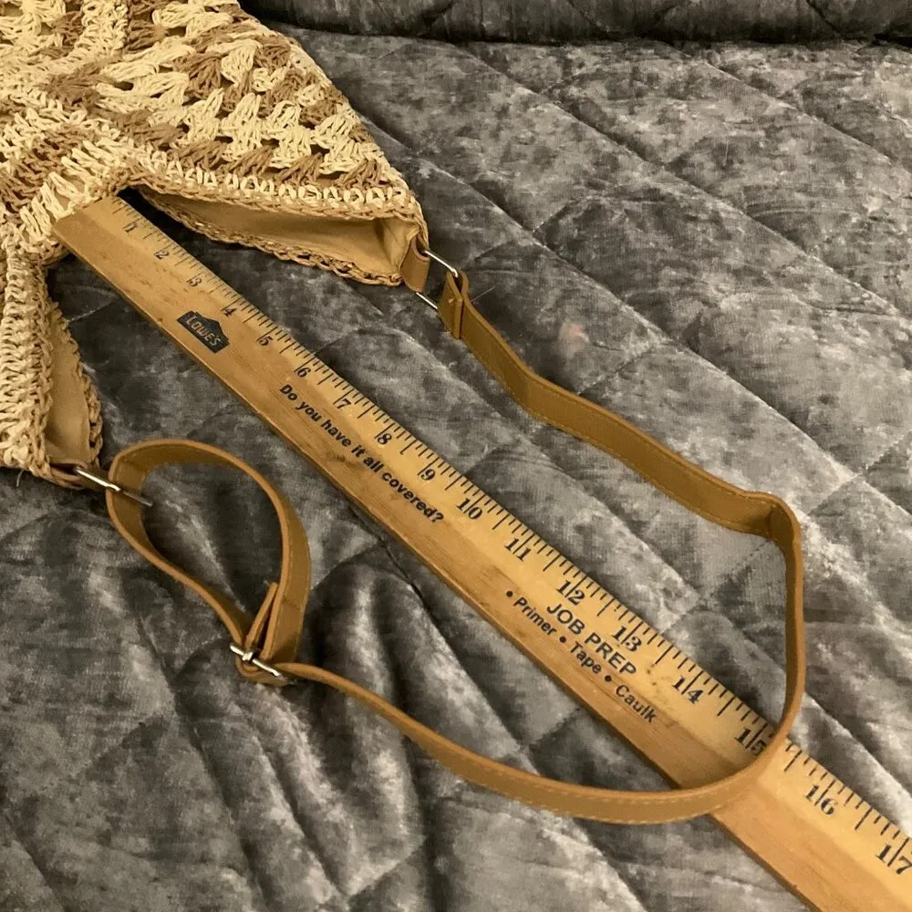 Woven Straw Tote Bag Adjustable Strap & Magnetic Closure boho festival coastal Brown - Image 5