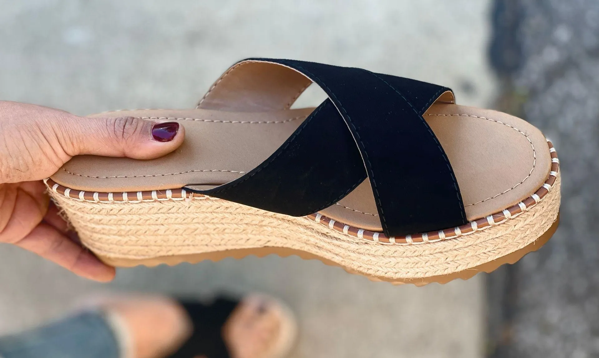 Black Criss Cross Espadrille Wedge - Image 2