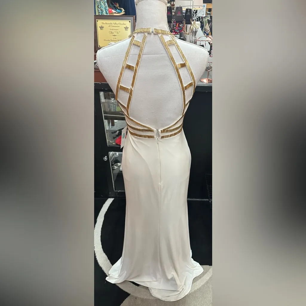 Ignite Evenings New York white w/gold sequins sz 4 long formal dress - Image 3