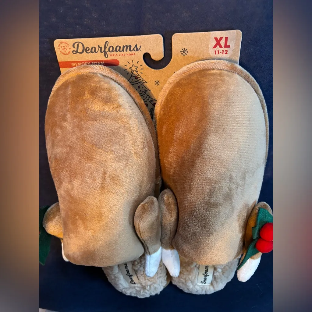 🤎❤️Dearfoams Women's Tan Slippers with Festive Red Details size XL 11/12 🤎❤️ - Image 6