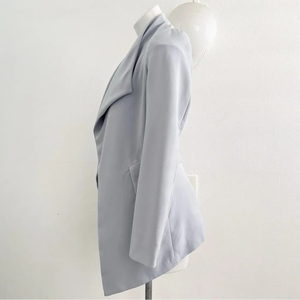 Zara Light Grey Flowing Draped Asymmetrical Loose Blazer Jacket XSMALL - Image 4