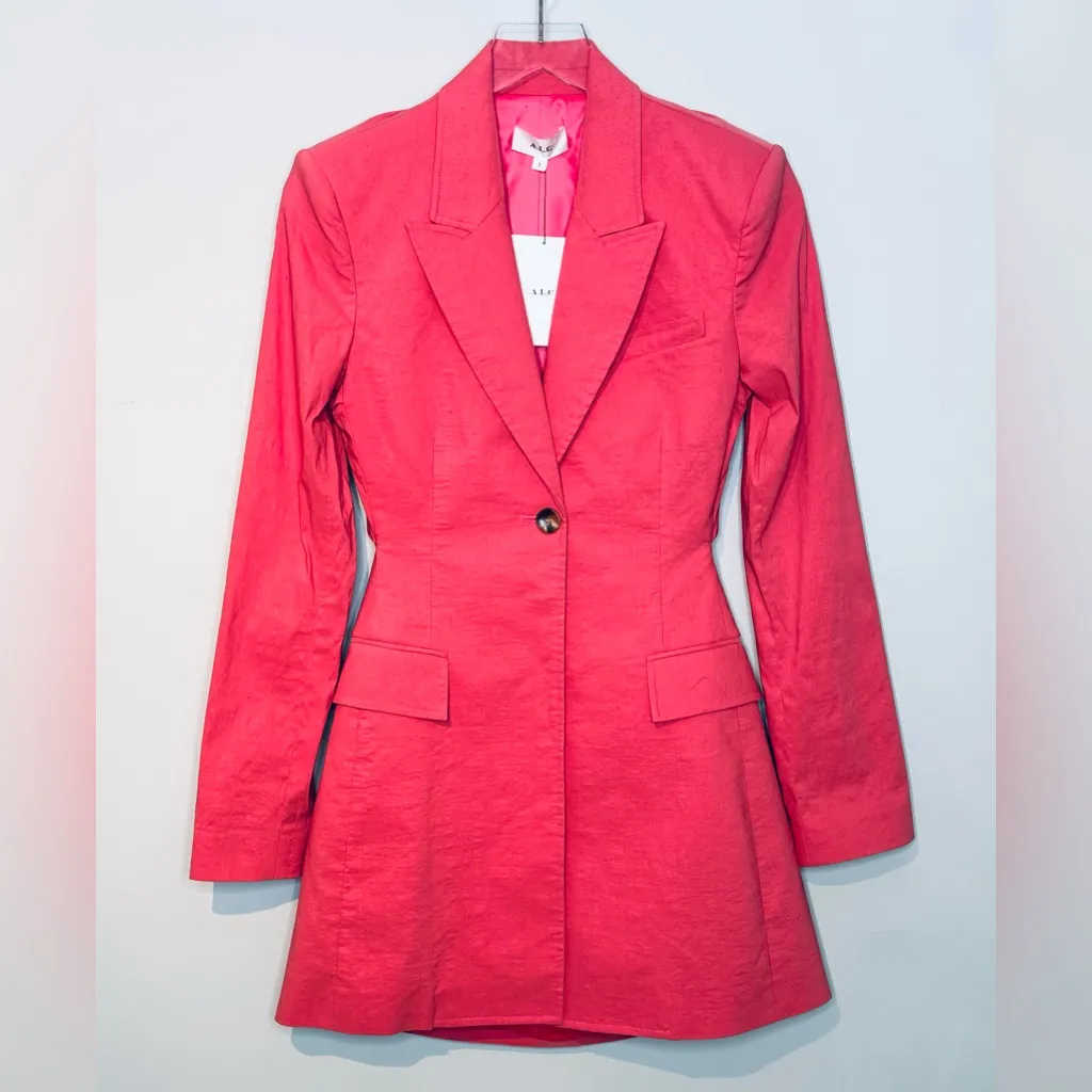A.L.C. Carlyle Italian Linen Blazer Pink Grapefruit Mini Dress Size 2 NWT - Image 12