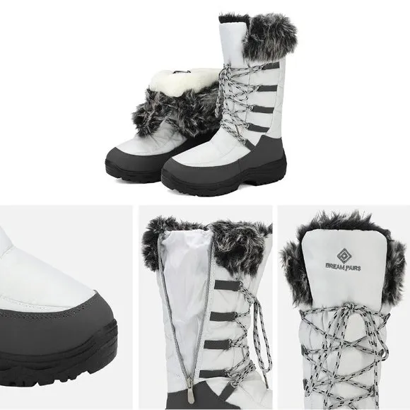(Size 12) Dream Pairs Women Waterproof Winter Snow Boots Faux Fur Grey/Taupe - Image 2