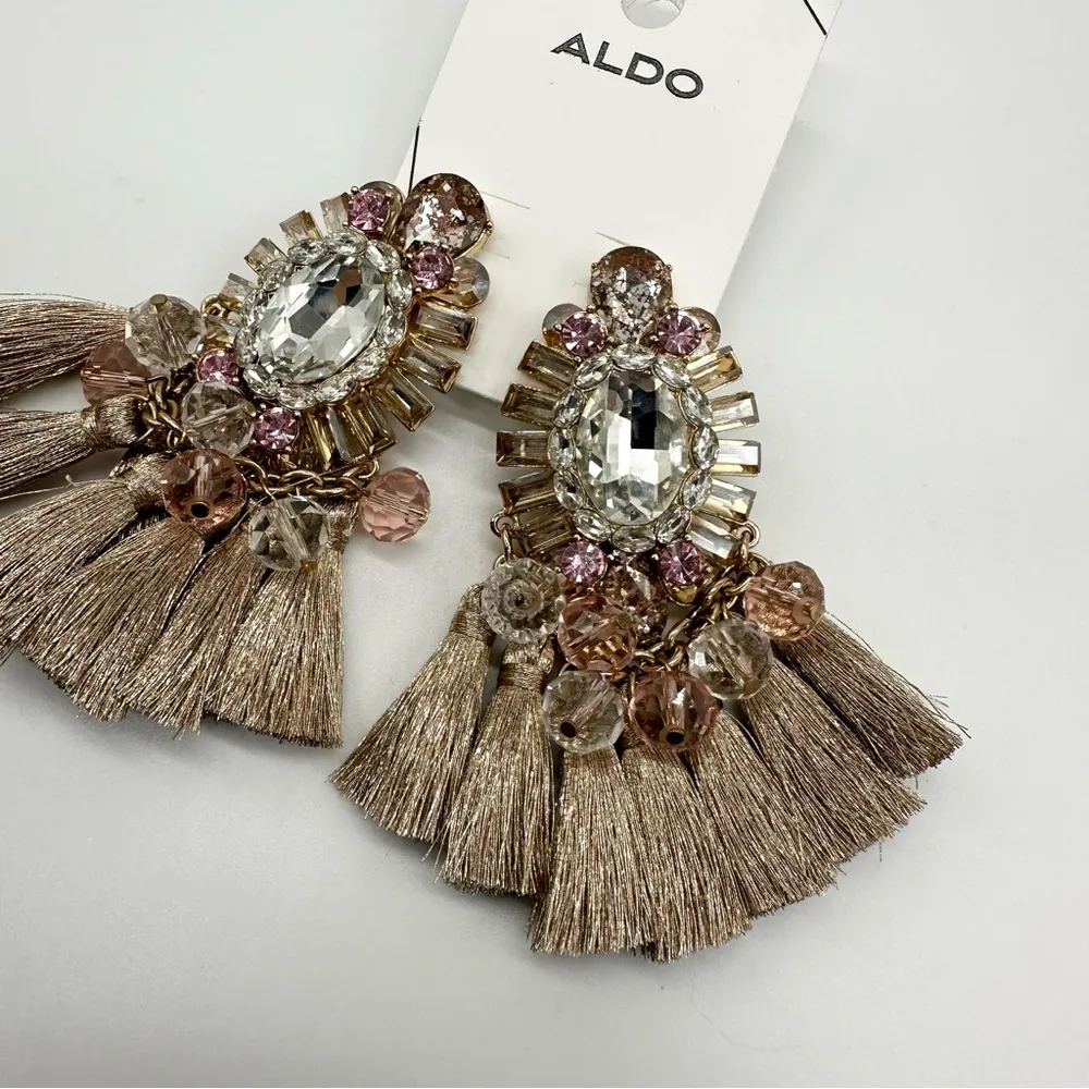 ALDO Gold Brown and Pink Fashion Tassel Earrings Brand New - Image 6