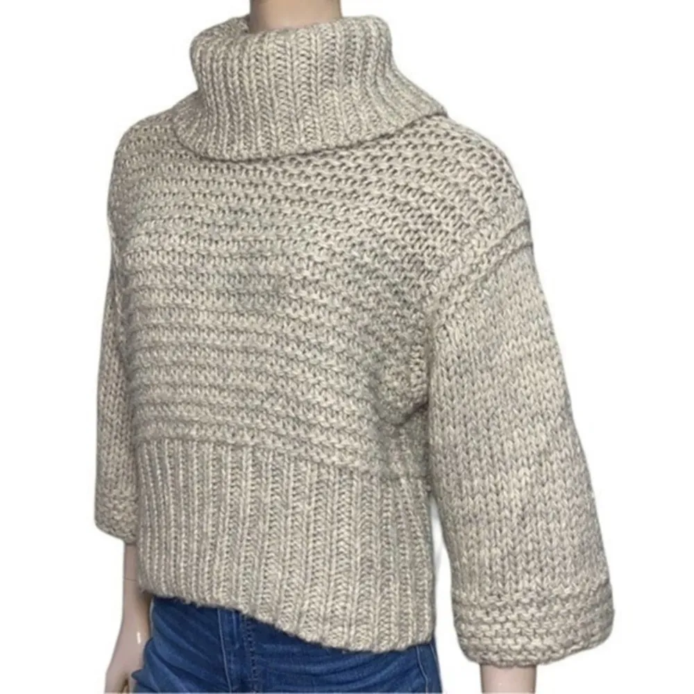 Pookie & Sebastian Women’s Size S Heather Gray Chunky Knit Turtleneck Sweater - Image 2