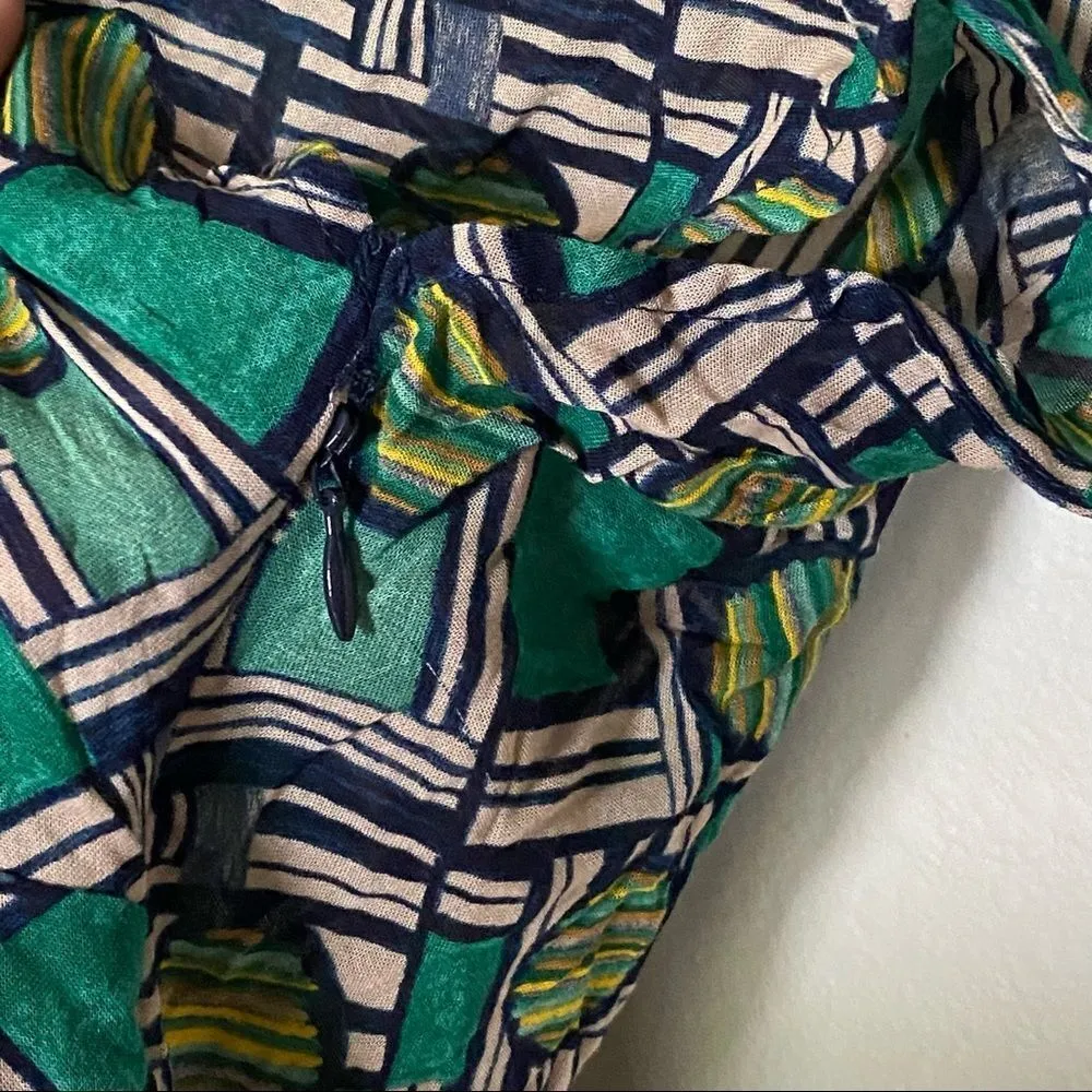 Anthropologie Odille Wrap Blouse Navy Green Taupe Rayon Boho Top - Image 8
