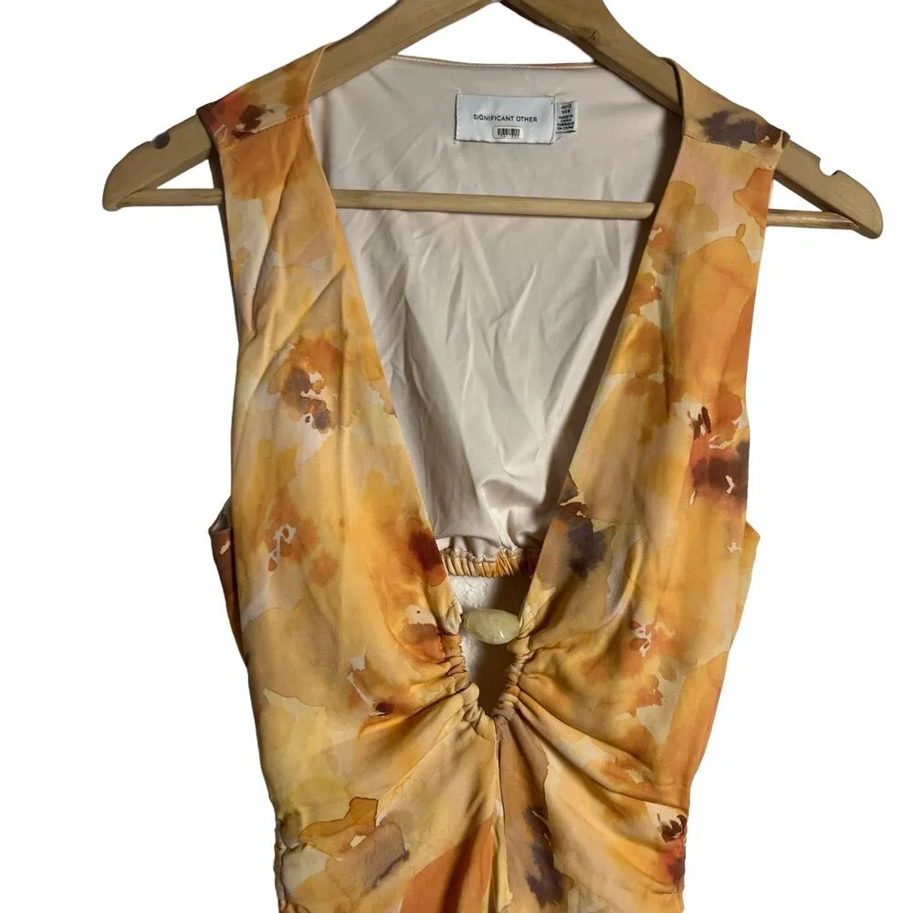 Significant Other Libby Cream Floral Plunge Neck Sleeveless Slip Maxi Dress Sz 8 Orange - Image 6