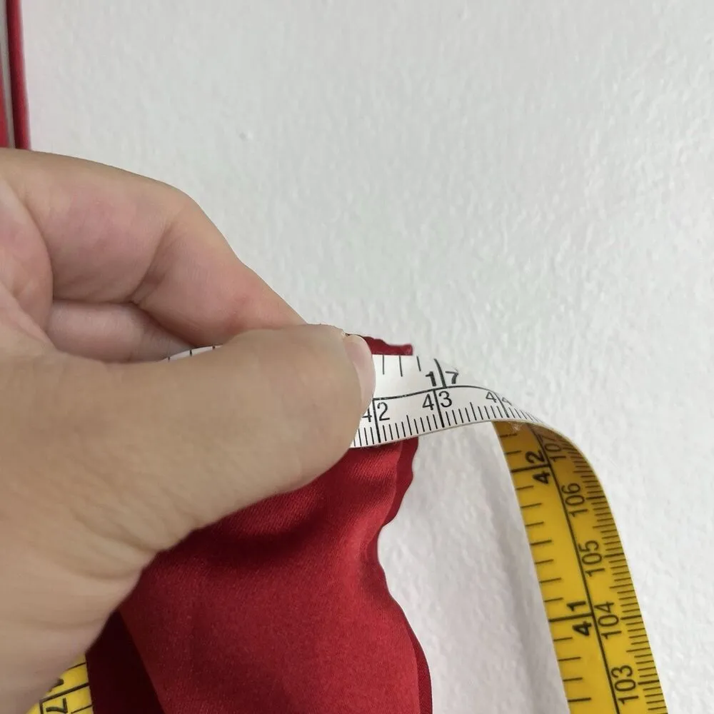 Vintage 80 90s Zum Zum Women Red Ruched Satin Evening Dress Sz 9/10 Formal Party - Image 7