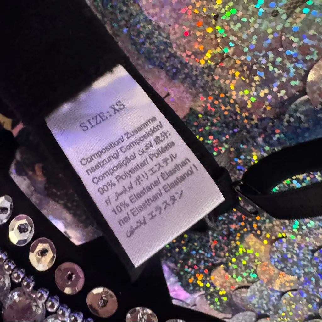 Embellished Black Bra with Silver Accents Size XS - Image 2