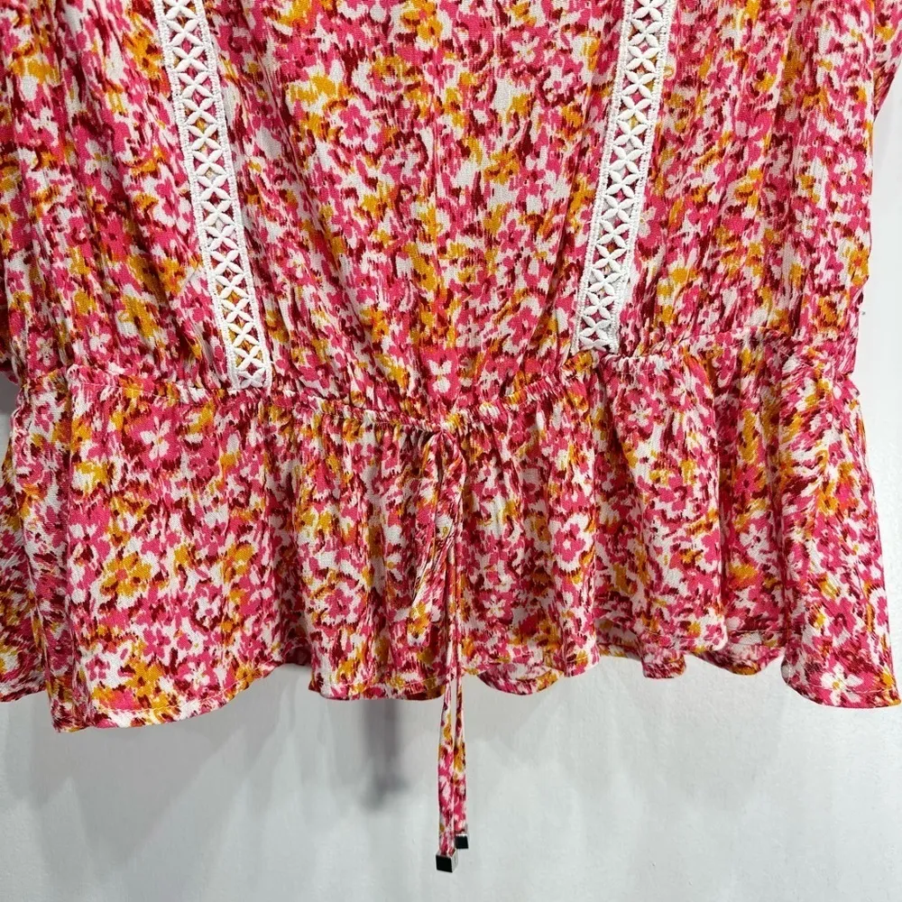 Adrienne Vittadini Dainty Floral Blousy Sleeveless Peplum Top with Lace Boho - Image 8