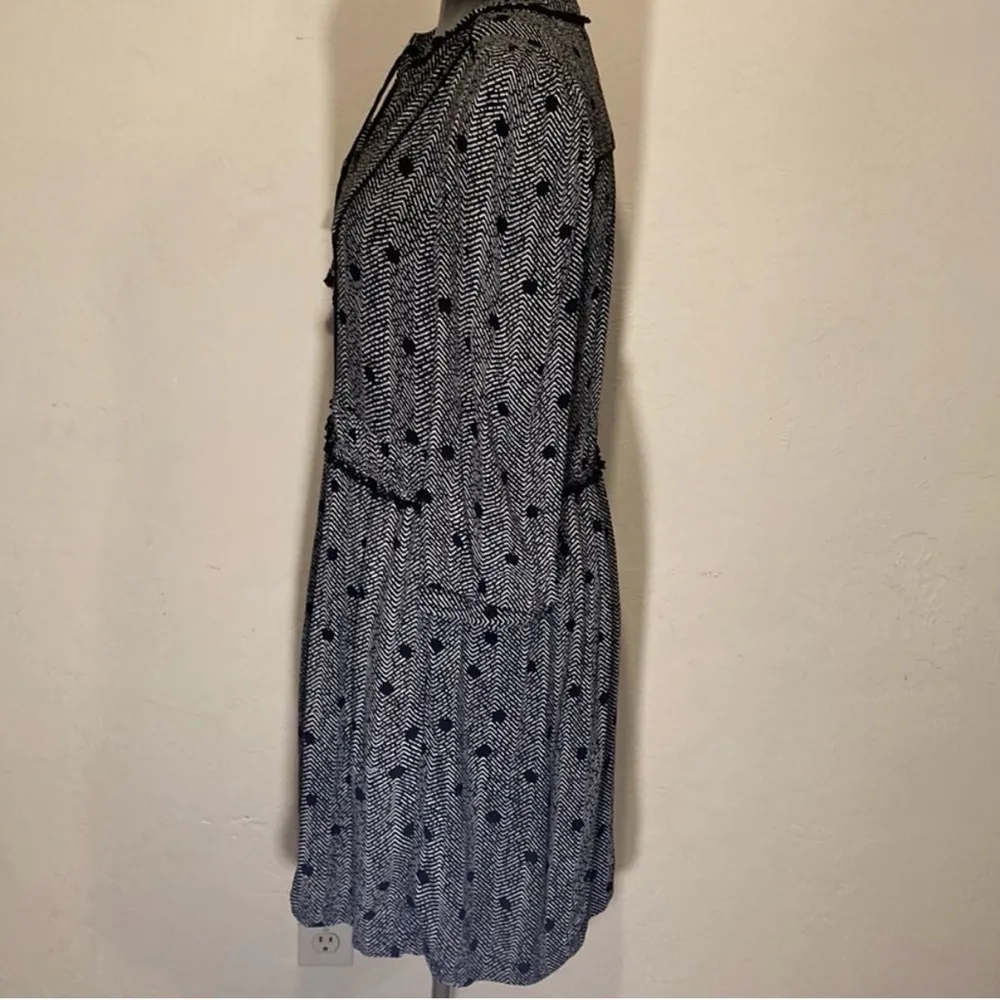 Anthropologie MAEVE Herringbone Dot Print GALEN DRESS Black Chevron Tie-Neck - Image 9