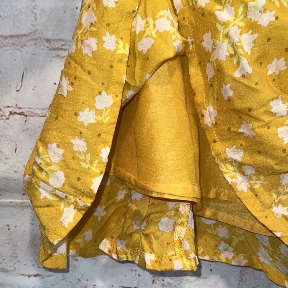 Billabong yellow skirt swing lined Large floral mini side zipper brass logo boho - Image 5