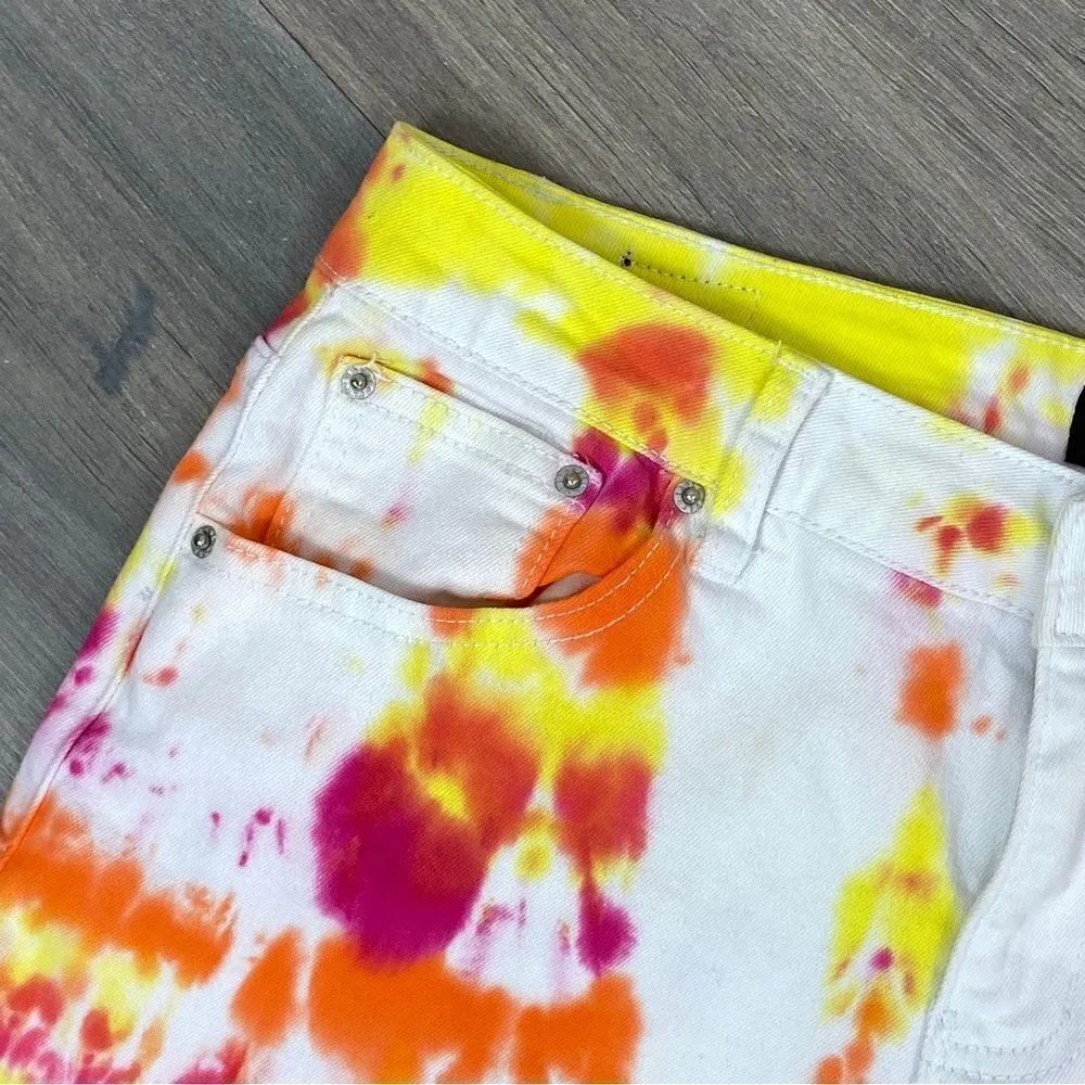 Earl Jean Tie Dye Raw Hem Jean Shorts White Orange 10‎ - Image 3