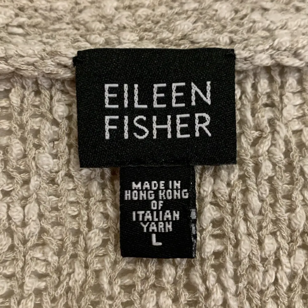 Eileen Fisher cotton/nylon Italian yarn blend open front cardigan sweater L - Image 4