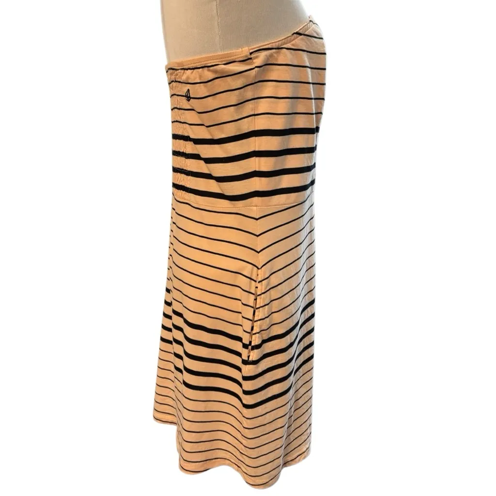 Volcom Strapless Tube Dress Peach Black Stripe Pockets M/12 - Image 4