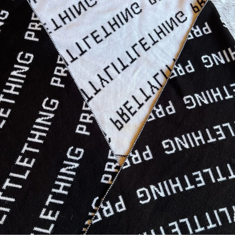 Pretty Little Thing Scarf Wrap Large Oversized  Black & White Spellout Graphic - Image 2