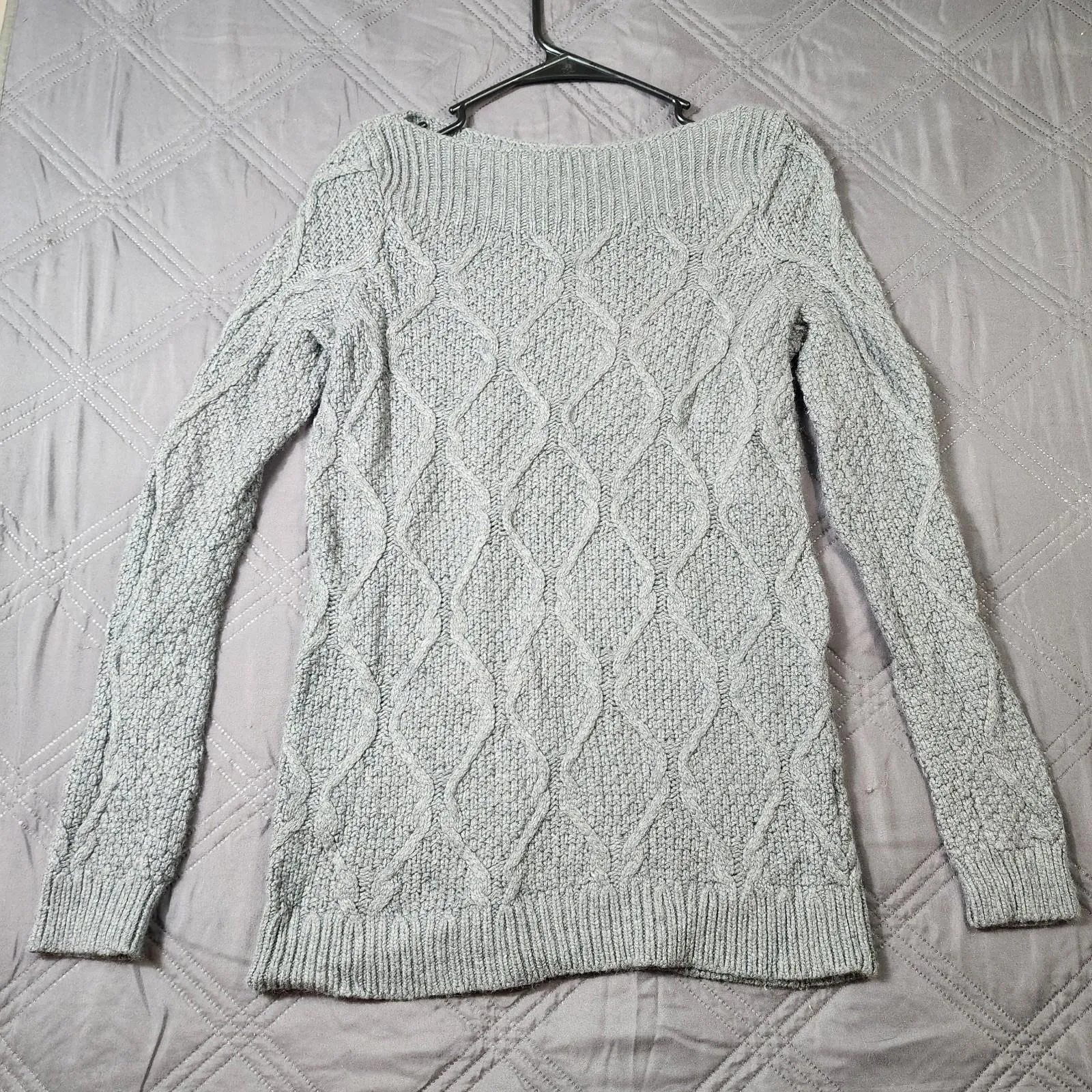 LOFT Sweater Womens Small Gray Chunky Knit Pullover Round Neck Long Sleeve - Image 2