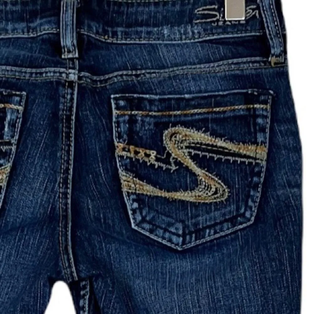 Silver Jeans Elyssa Dark Wash Contrast Stitch 6" Low Rise Capri Jeans Size 24 - Image 5