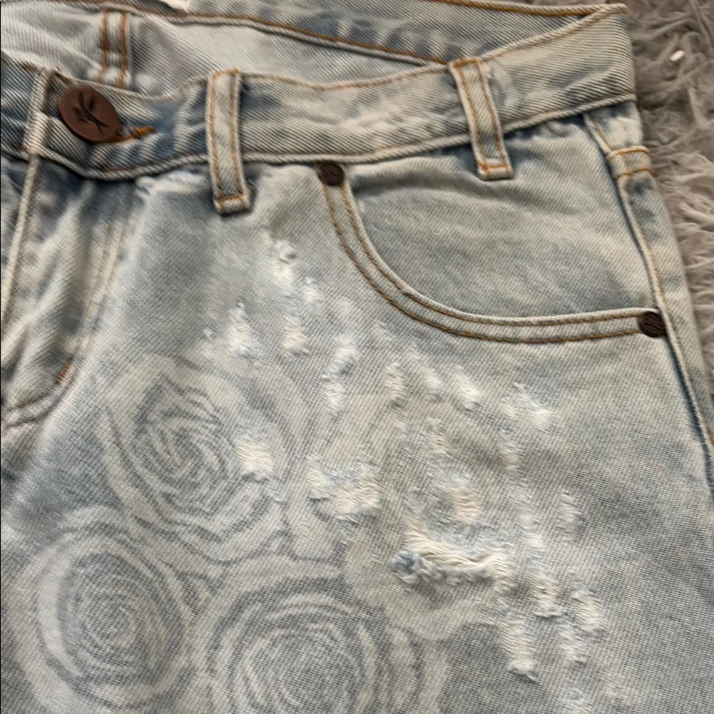 One X Oneteaspoon Light Blue Distressed Jeans with Floral Design - Image 7