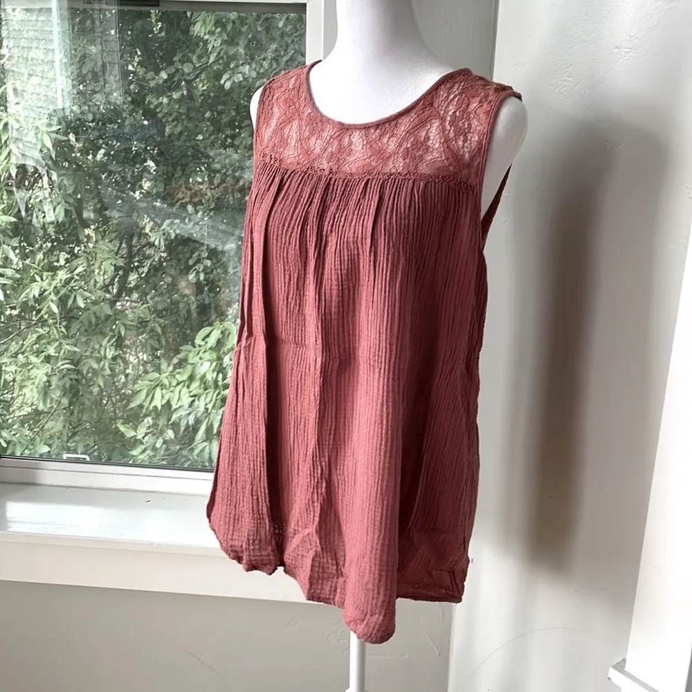 Knox Rose Blush Pink Lace Crinkle Gauze Loose Fit Tank Size Medium - Image 3