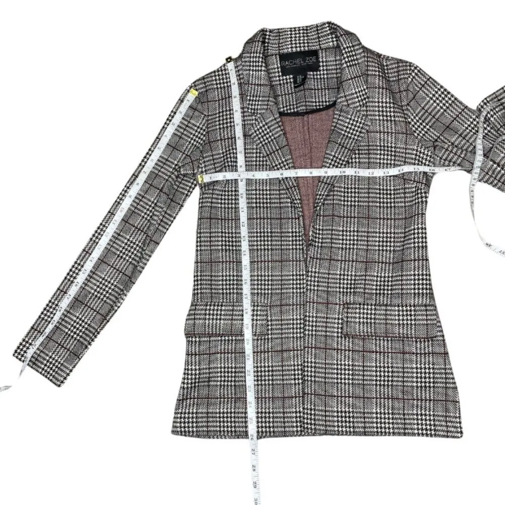 Women's Brown Burgundy Houndstooth Blazer Office Casual Preppy XS - Image 4