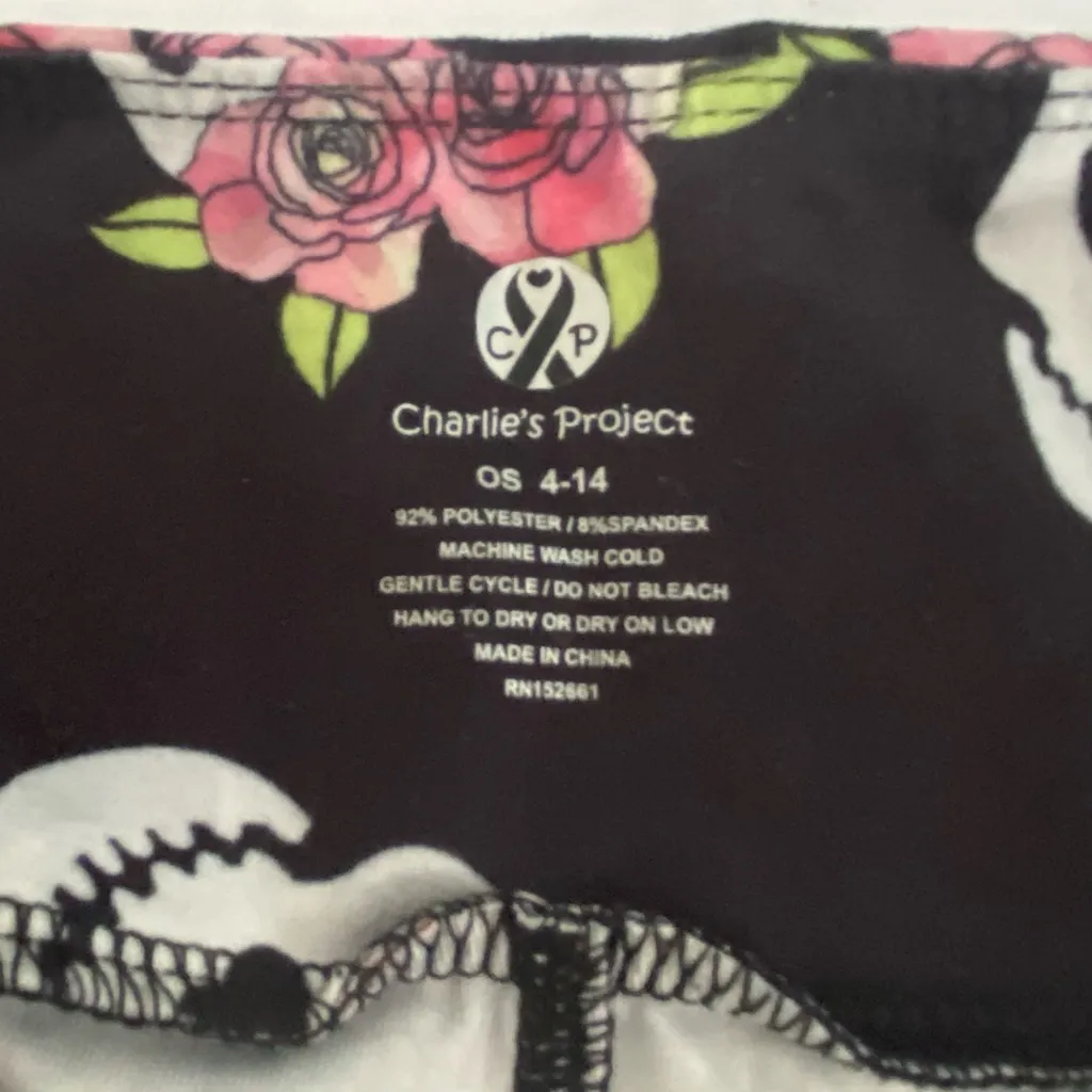 Charlie's Project Black Leggings with Skull and Floral Design Size undefined - Image 3