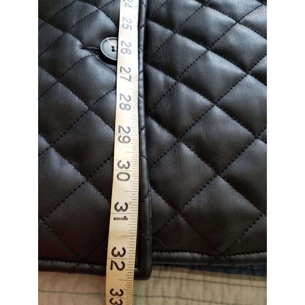Topshop Quinn Button Up Belted Faux Leather Quilted Black Jacket Womens Size 6 - Image 8
