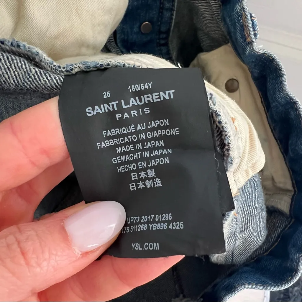 Saint Laurent YSL Mid Rise Cutoff Fray Denim Shorts - Image 6