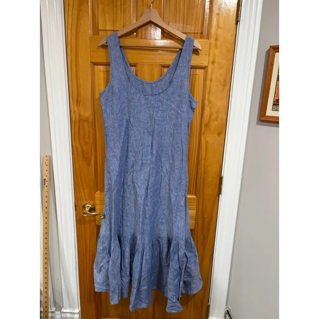 Polo Ralph Lauren Linen Midi Dress Blue Sleeveless Ruffle Hem Size Medium NWOT - Image 5