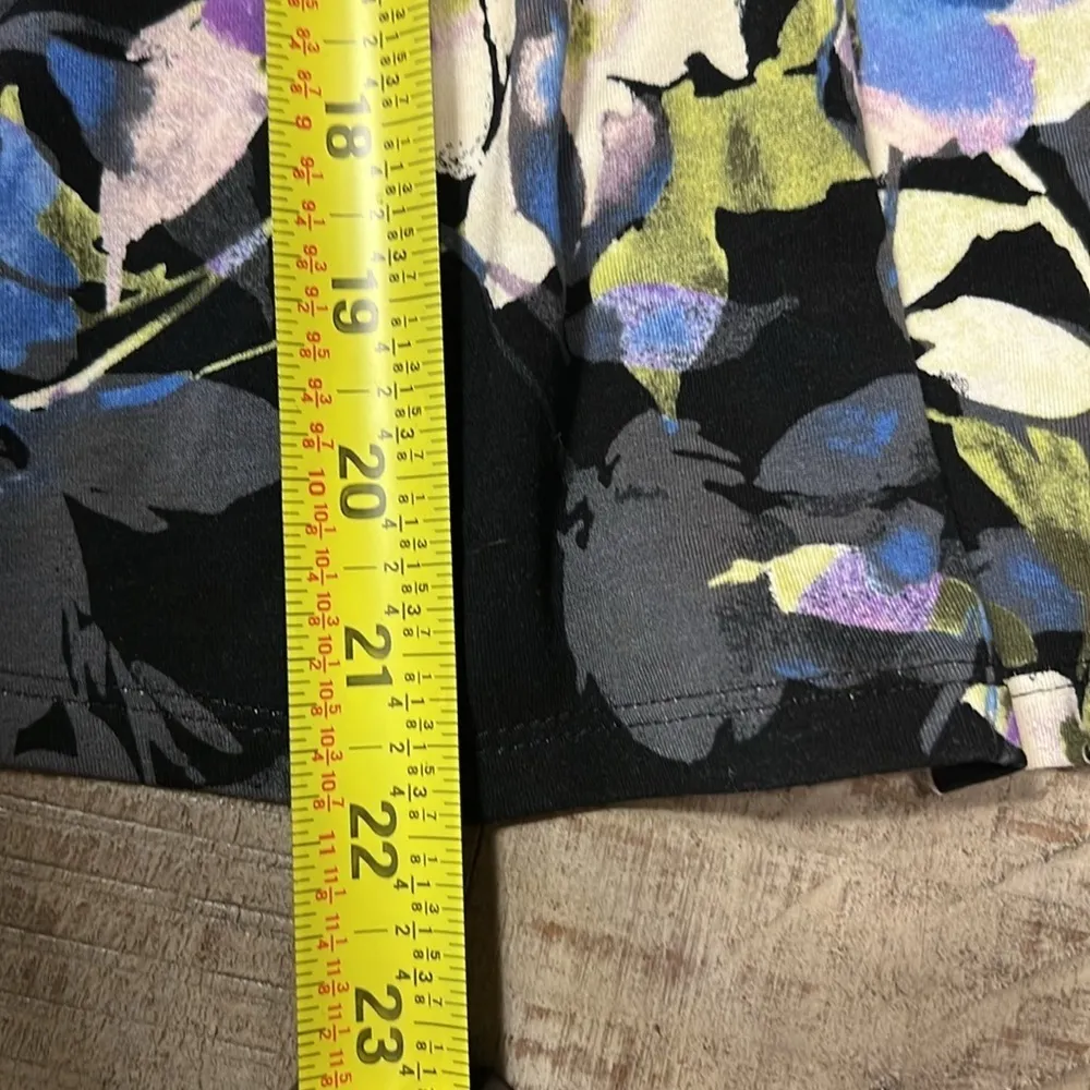 J. Jill Womens Skirt Sz LP Rayon Blend Alliummoon Floral Pleat Knee Length Black - Image 6