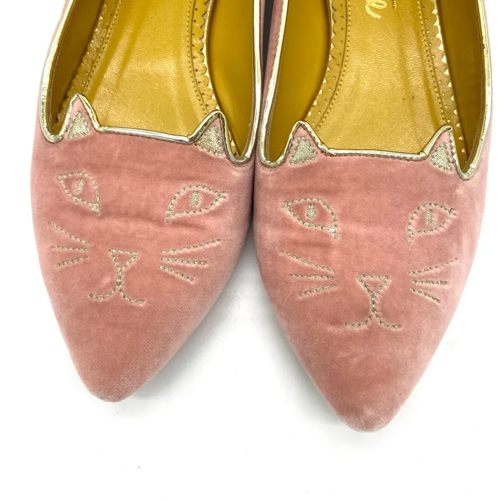 Charlotte Olympia Mid Century Kitty Cat Pink Velvet Pointed Flat EU 36 US 5.5-6 - Image 6