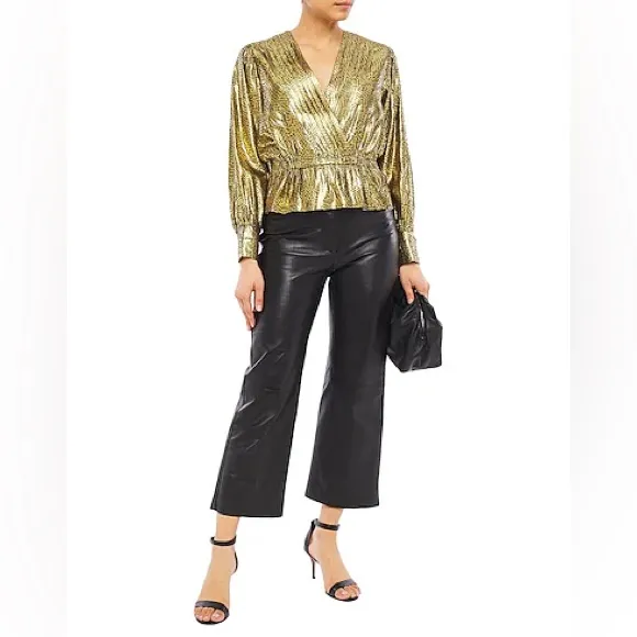Joie Nadeen gilded lamé peplum blouse IN XS - Image 5