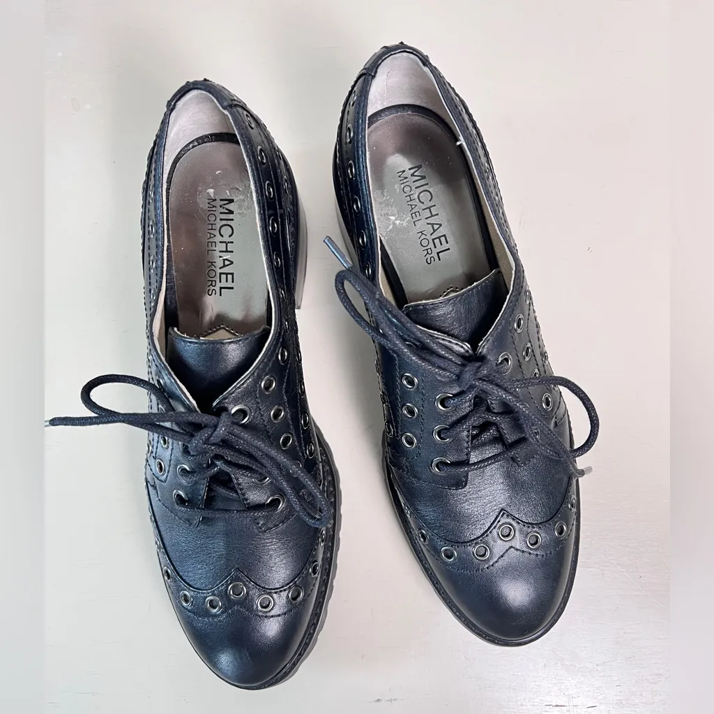 Michael Michael Kors Edison Oxford Shoes Black Leather Lace Up‎ Women’s 7M Size 7 - Image 2