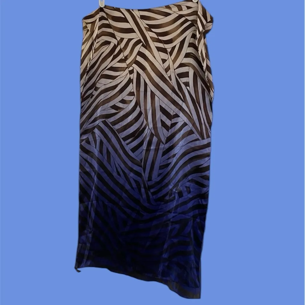 Henri Bendel 100% Silk Scarf. Multi Color Ranging Royal Blue/Navy to Brown - Image 8