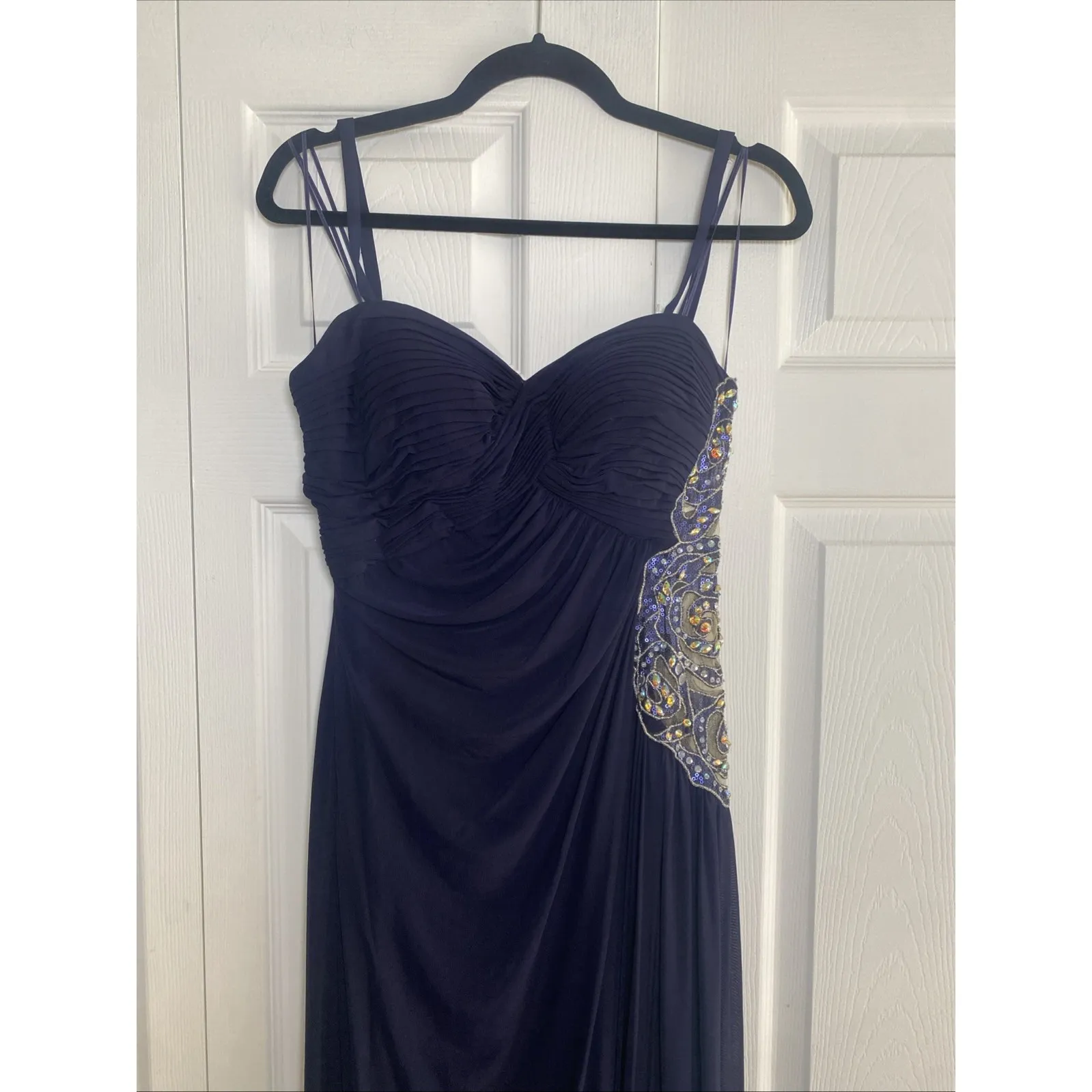 Faviana Womens 8 Navy Dress Prom Beaded Side Event Gala - Image 2