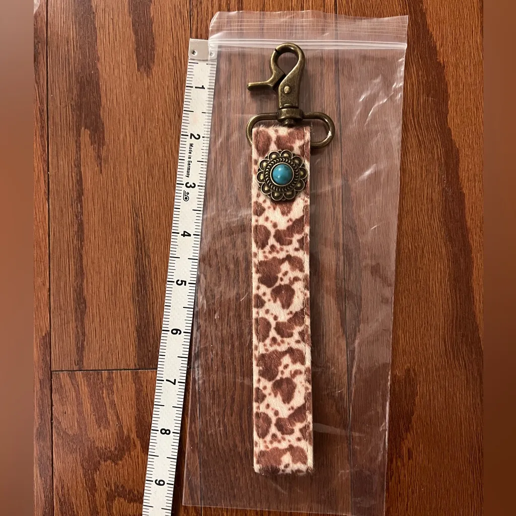 Free People Leopard Print Keychain with Turquoise Accent Brown - Image 2