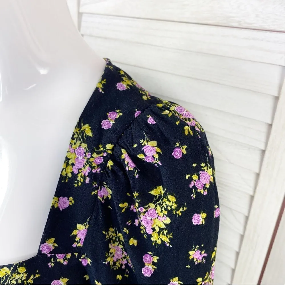 Zara Floral Print Lavender Roses Mini Dress Black Purple XS - Image 7
