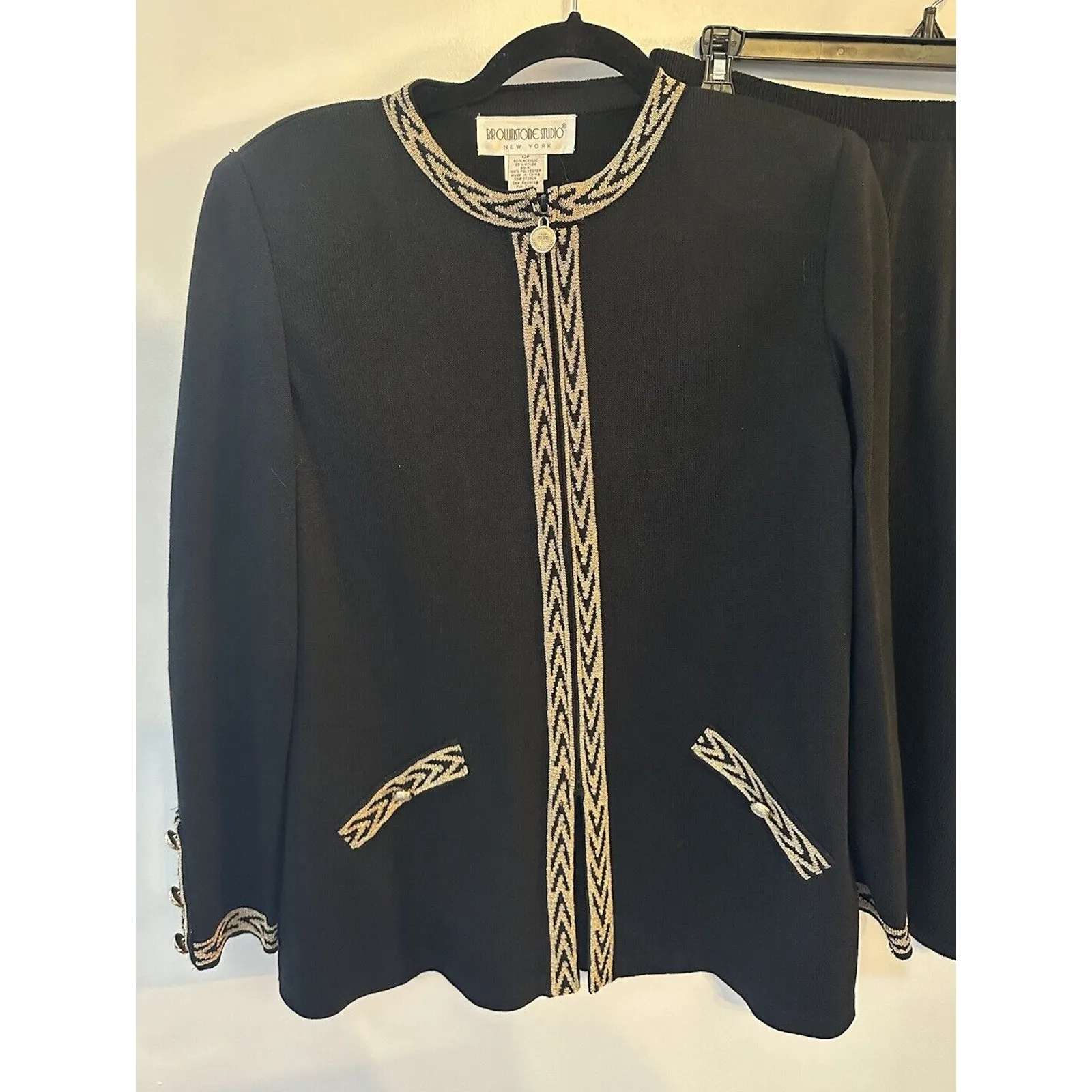 Vintage Sweater Skirt Set Brownstone Studio NewYork Size 12 Petite Black/Gold - Image 2