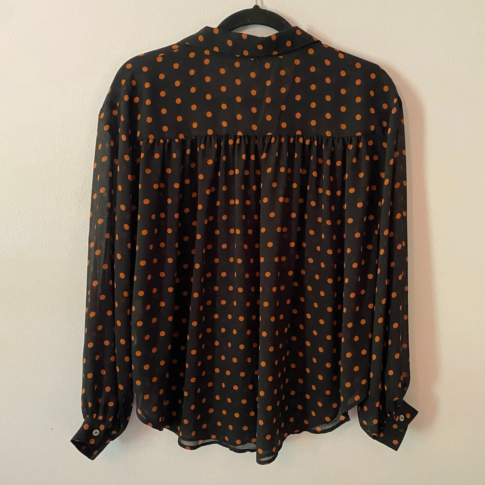 Free People Ciara Black Polka Dot Blouse Lightweight Transparent Women's Small - Image 7