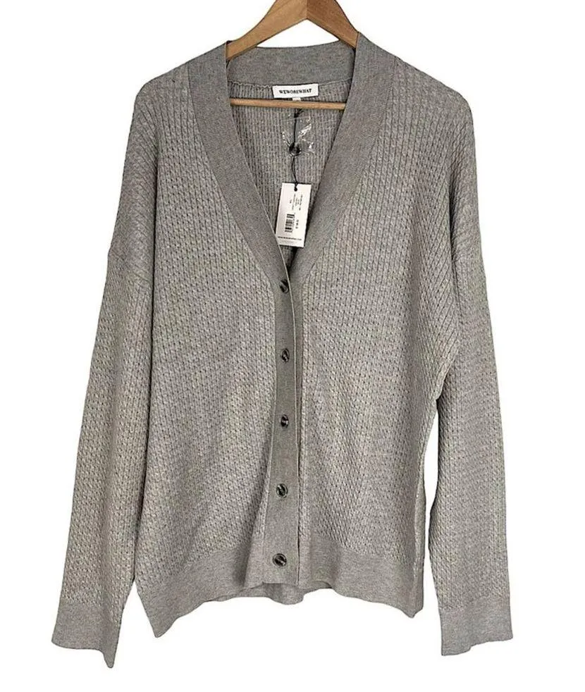 NEW WeWoreWhat Women's Size Large Gray Varsity Cardigan Sweater - Image 5