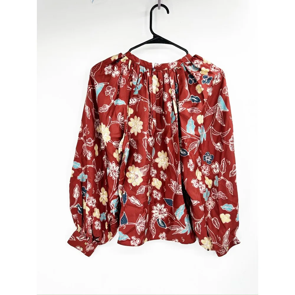 Ulla Johnson Marisol Floral Print Long Sleeve Silk Blouse Size 4 New - Image 7