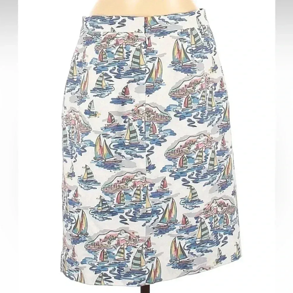Nine West | Coastal Sailboat Print Linen Blend Pockets Lined Pencil Skirt Size 8 - Image 3