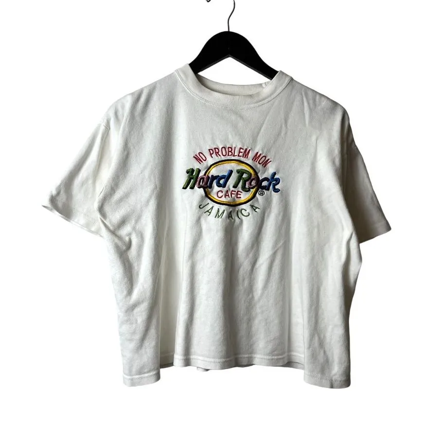 Oversized Hard Rock Cafe Jamaica T Shirt Womens White Large L Embroidered Tee - Image 1
