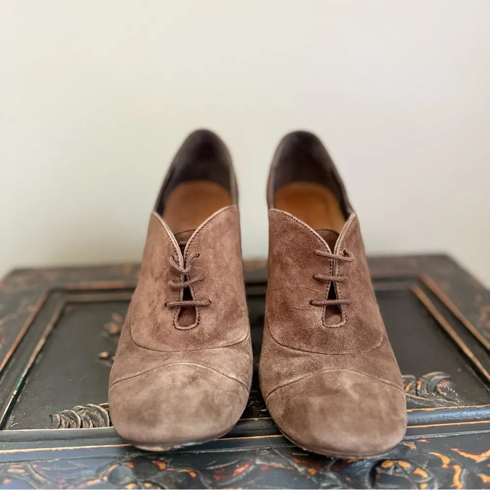 Coclico Brown Suede Lace Up Heeled Booties Size 7 - Image 3