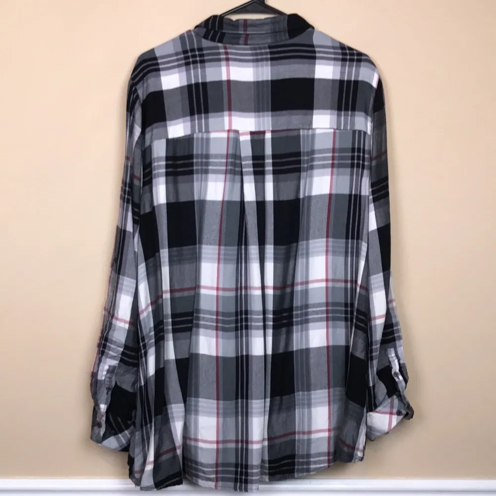 Lane Bryant Women’s Faux Wrap Plaid Drop Waist Long Sleeve Shirt Blouse - Image 7